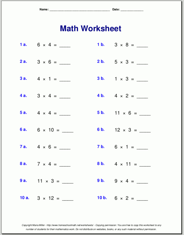 Multiplication of 3 Worksheets