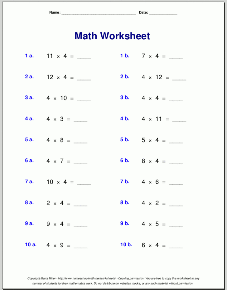 Printable Math Worksheets Multiplication Printable Math Worksheets Multiplication