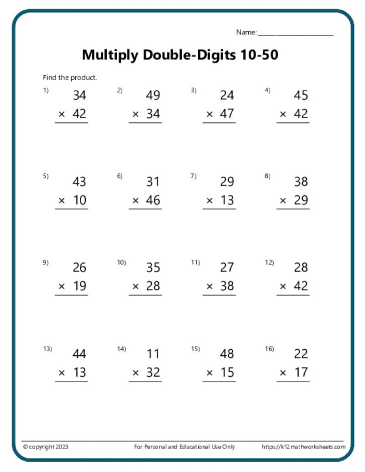 Learning Multiplication Facts Worksheets