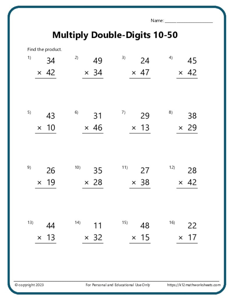 Multiplication Worksheets - K12 Math Worksheets intended for Multiplication Worksheets Grade 7
