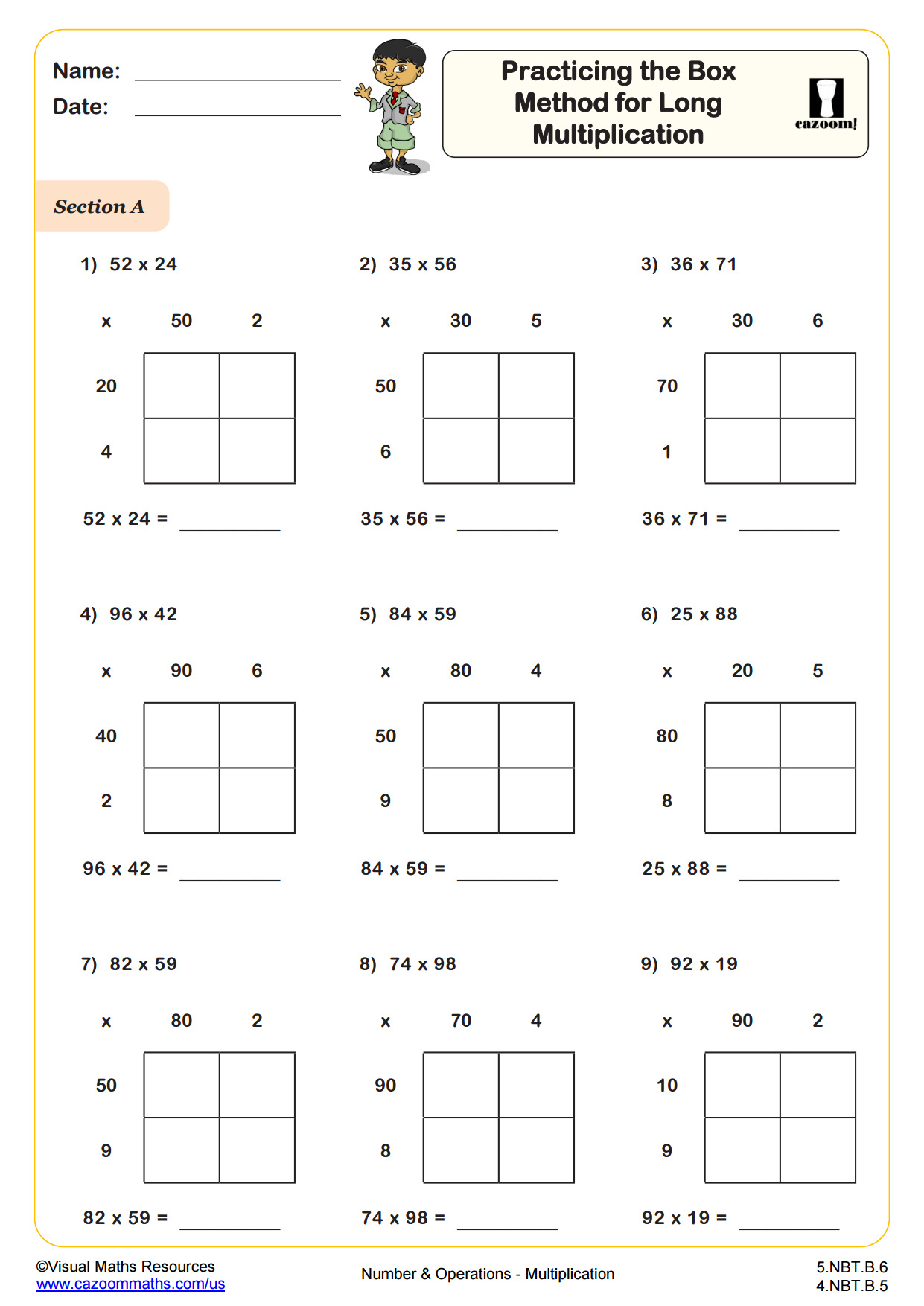 Multiplication Worksheets With Answers | Printable Pdf Math for Multiplication Worksheets with Boxes