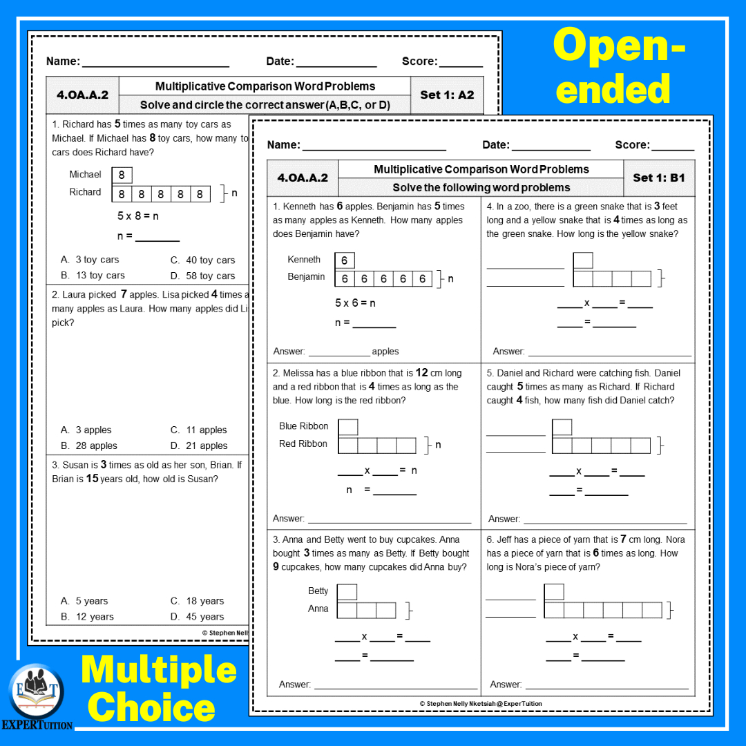 Multiplicative Comparison Word Problems Worksheets – Set 1 throughout Multiplicative Comparison Worksheets Grade 4