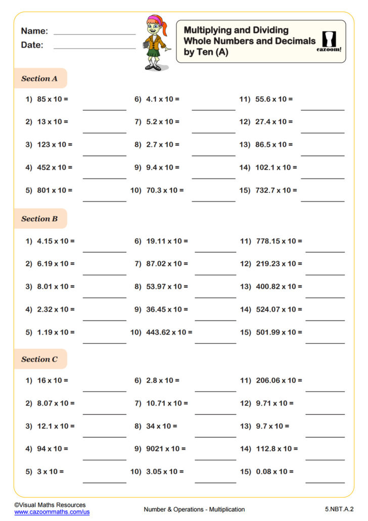 Whole Number and Decimal Multiplication Worksheets Whole Number and Decimal Multiplication Worksheets