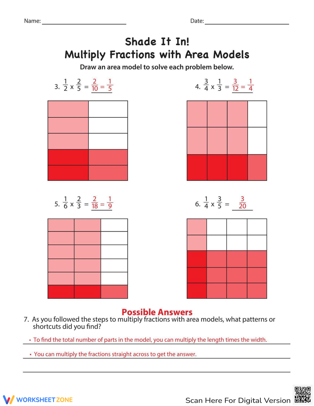 Multiply Fractions: Area Models Worksheet Worksheet with Area Model Fraction Multiplication Worksheets