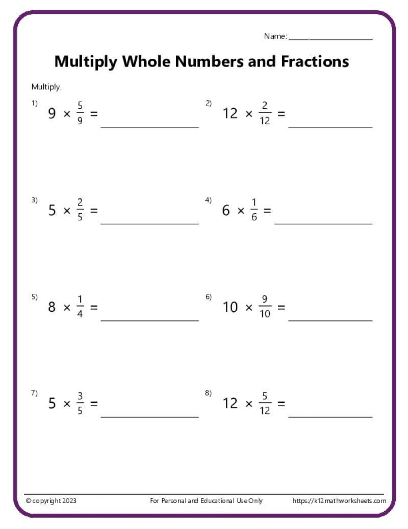 Multiply Fractions With Whole Numbers inside Fraction and Whole Number Multiplication Worksheet