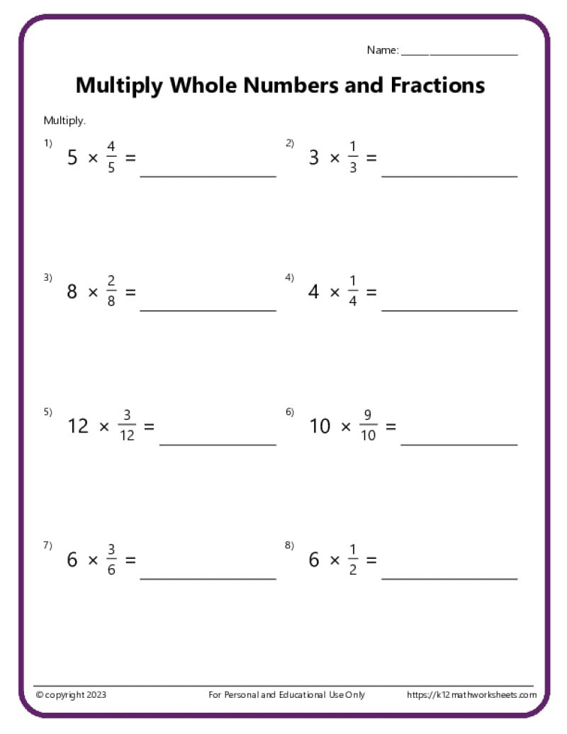 Multiply Fractions With Whole Numbers throughout Fraction Division and Multiplication Worksheets