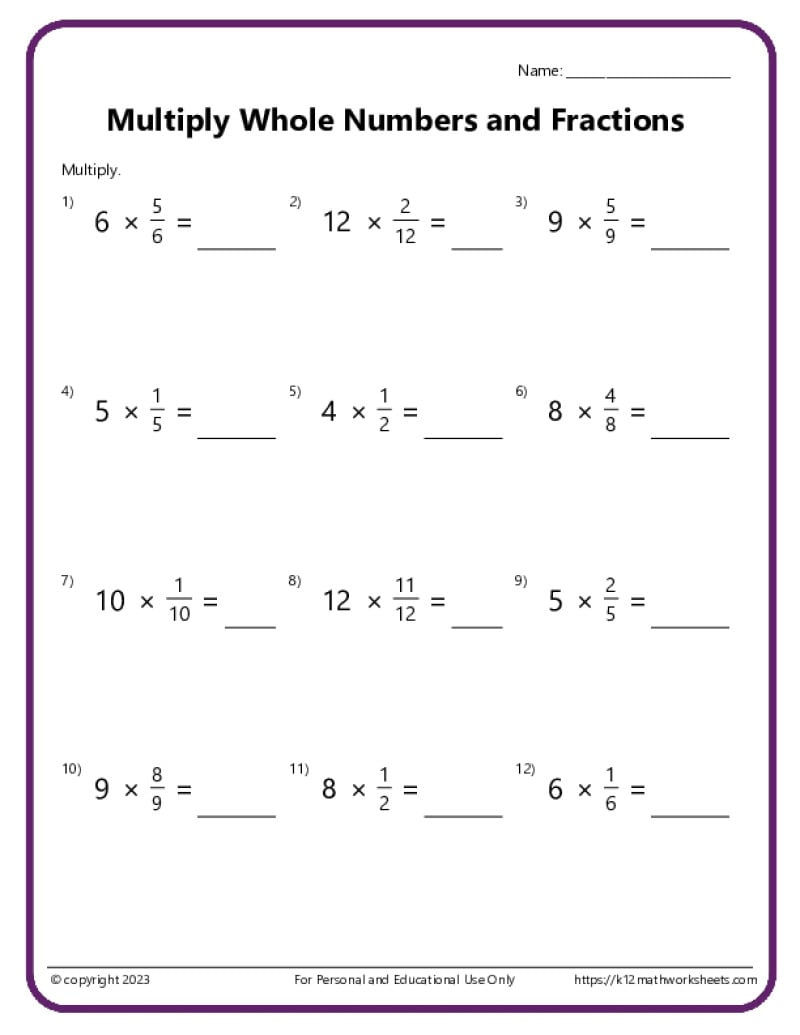 Multiply Fractions With Whole Numbers throughout Multiplication Fractions Worksheets with Answers