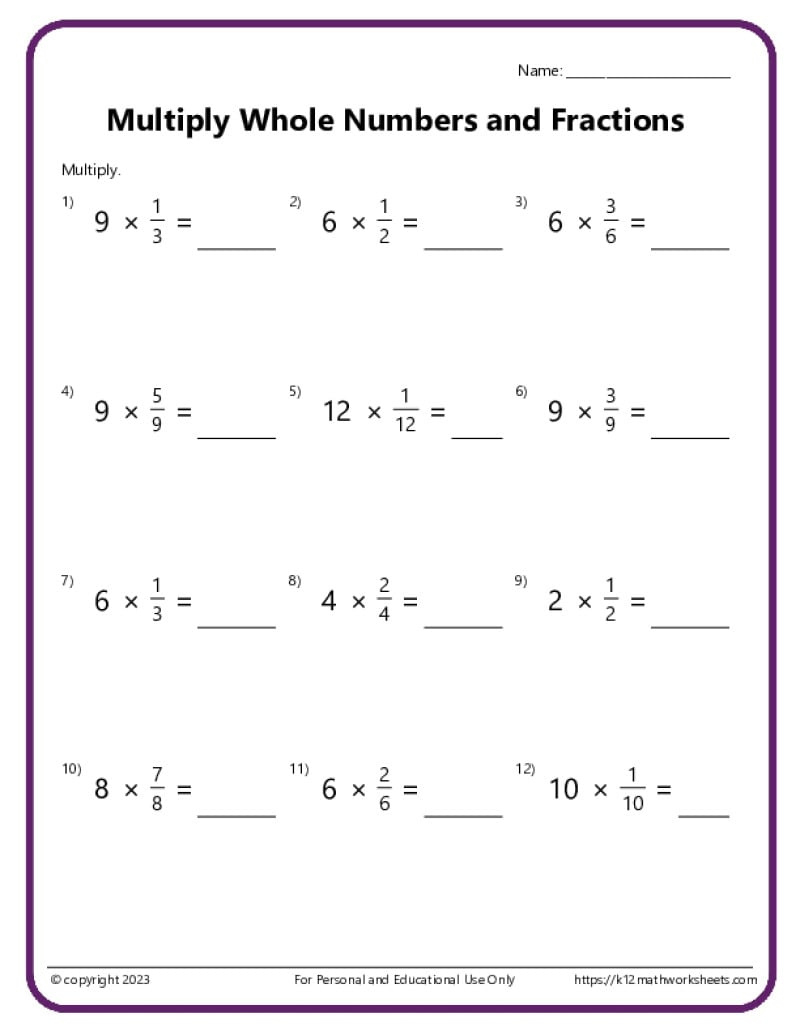 Multiply Fractions With Whole Numbers throughout Multiplication With Fractions Worksheets