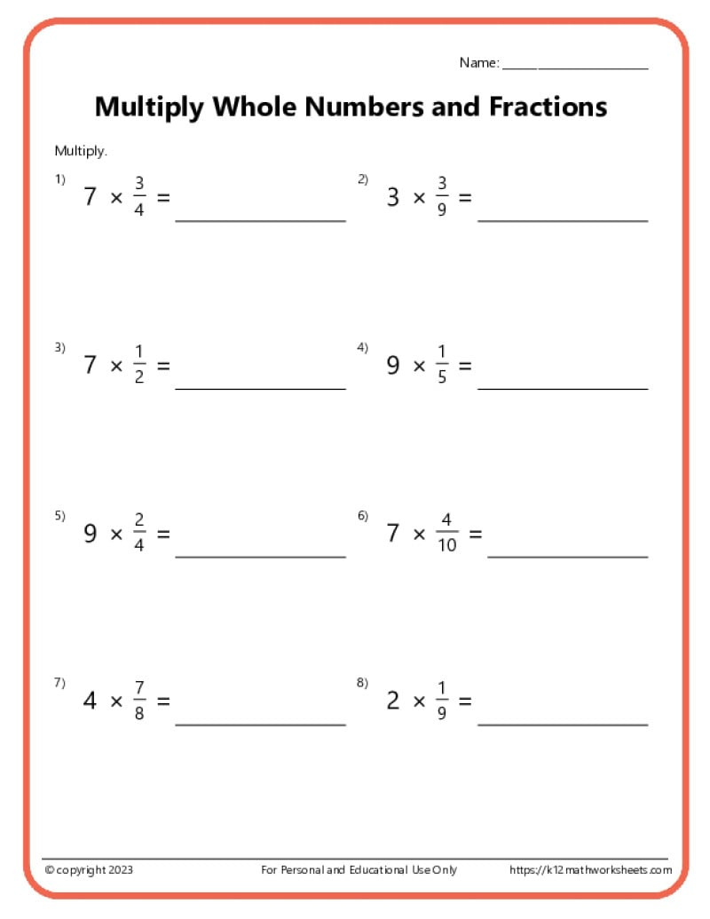 Multiply Fractions With Whole Numbers throughout Whole Number Multiplication Worksheets