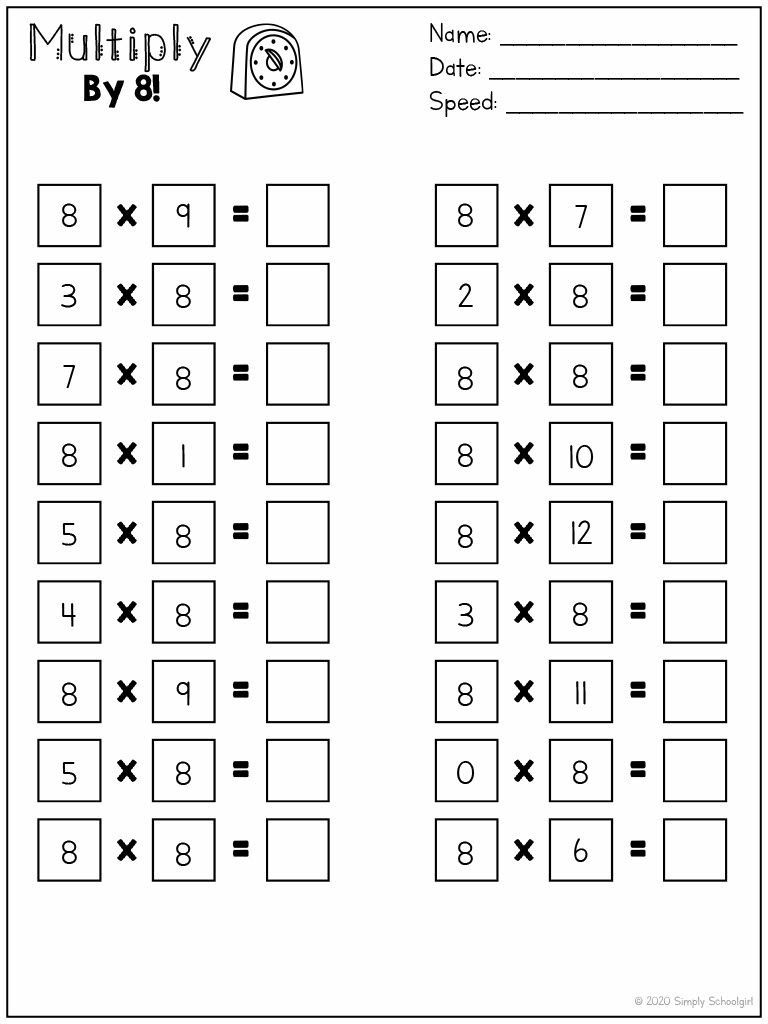 Multiplyeight Worksheets | Multiplication Facts | 8 Times Tables in 8 Multiplication Facts Worksheet