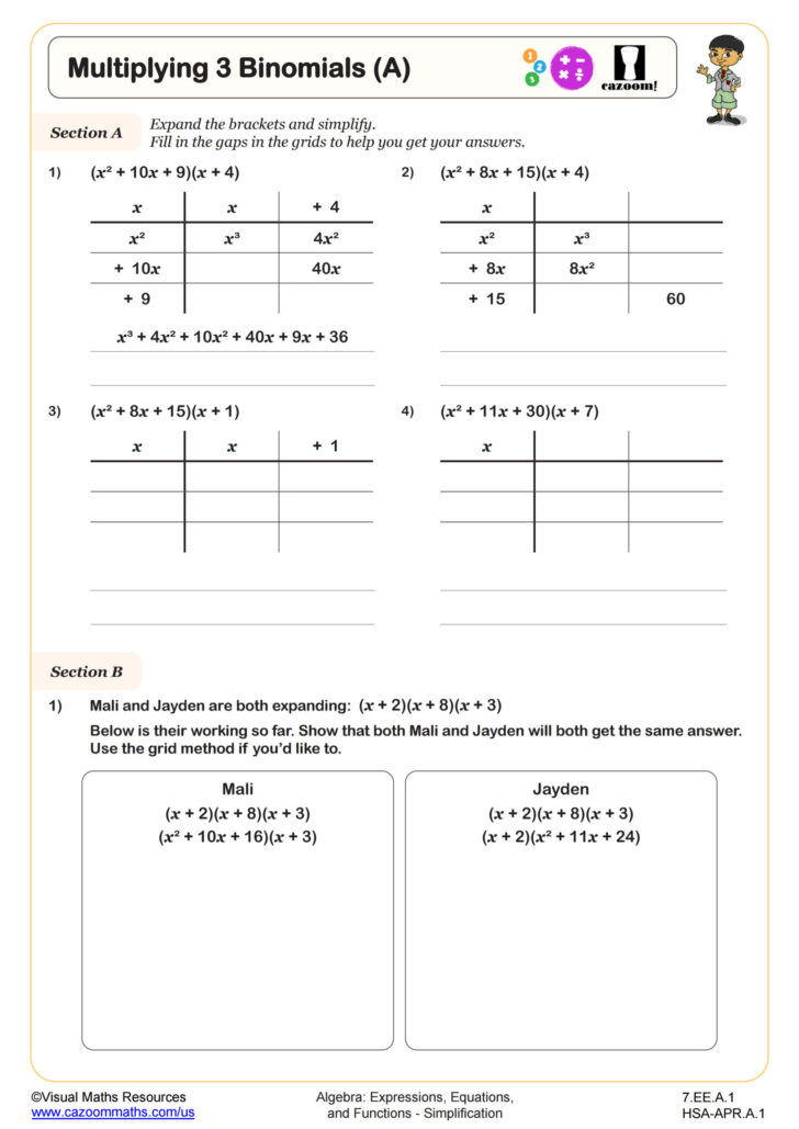 Multiplication of Binomials Worksheet Multiplication of Binomials Worksheet