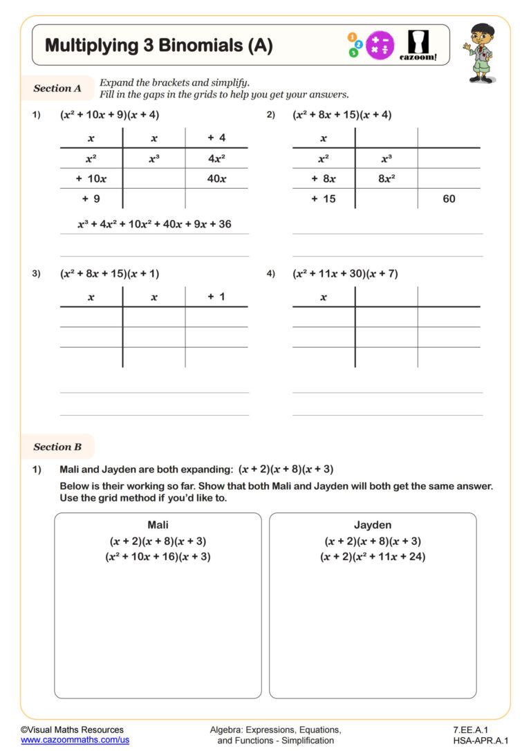 Multiplication of Binomials Worksheet | Multiplication Worksheets