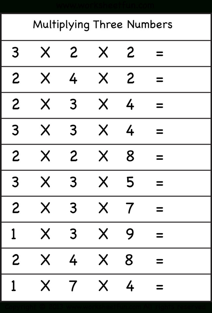 3-Digit by 1-Digit Multiplication Worksheets