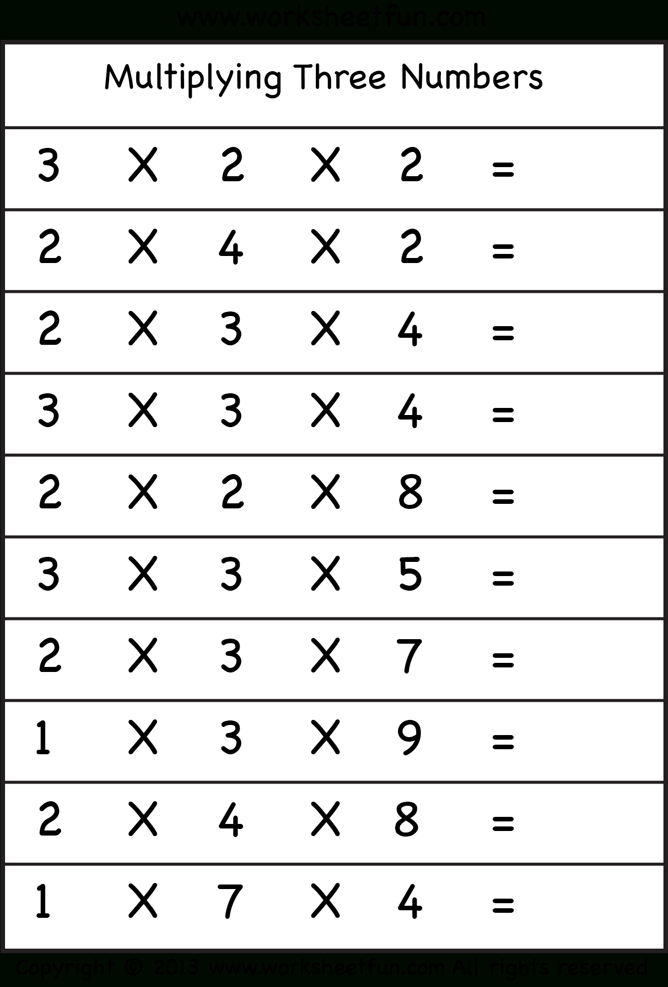 Multiplying 3 Numbers – Three Worksheets / Free Printable pertaining to Three Digit Multiplication Worksheets