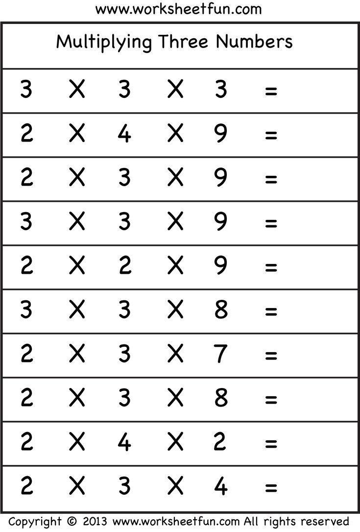 Multiplying 3 Numbers – Three Worksheets / Free Printable Worksheets within Multiplication By 3&amp;#039;S Worksheet