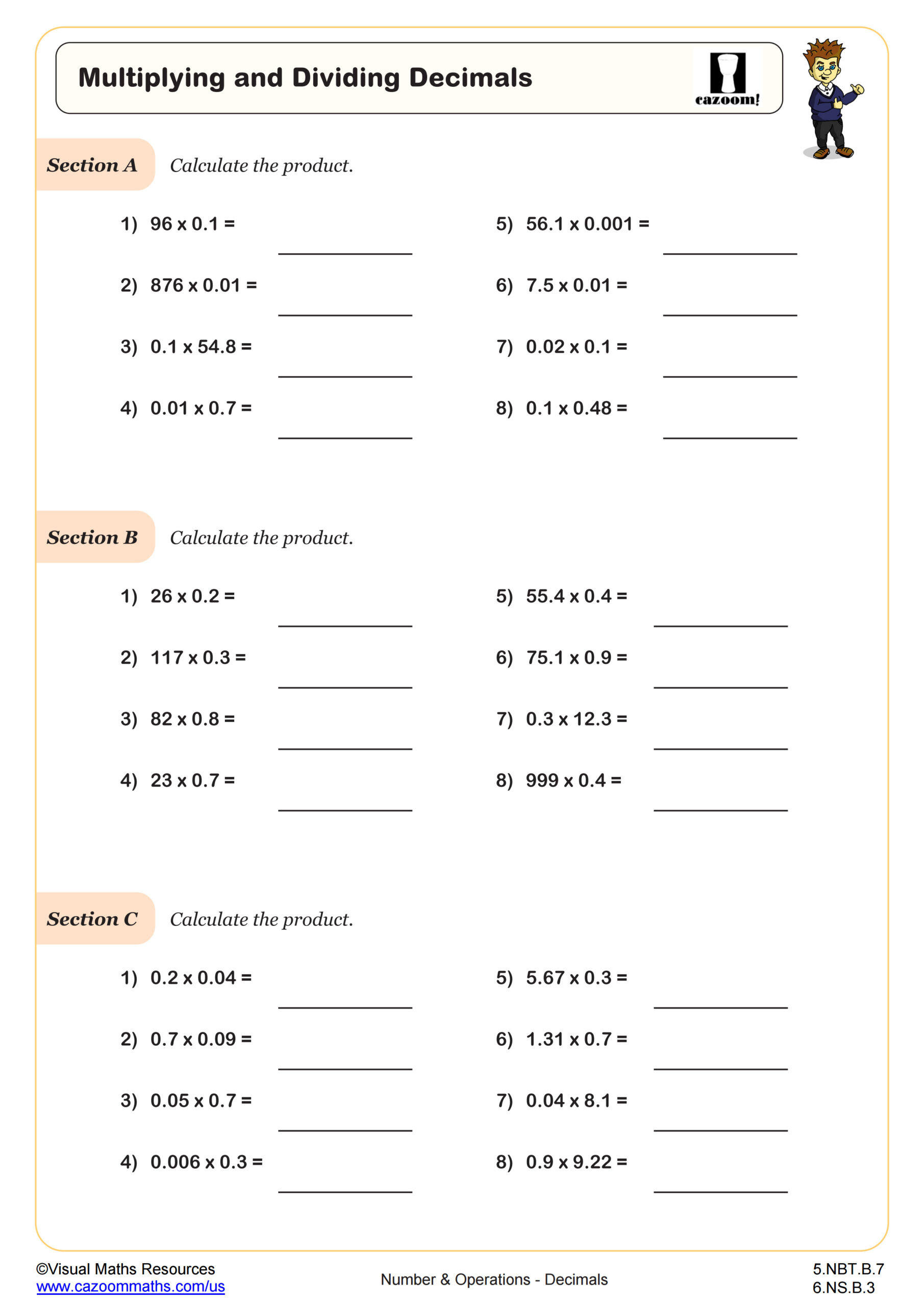 Multiplying And Dividing Decimals Worksheet | 5Th Grade Pdf with Multiplication and Division of Decimals Worksheet