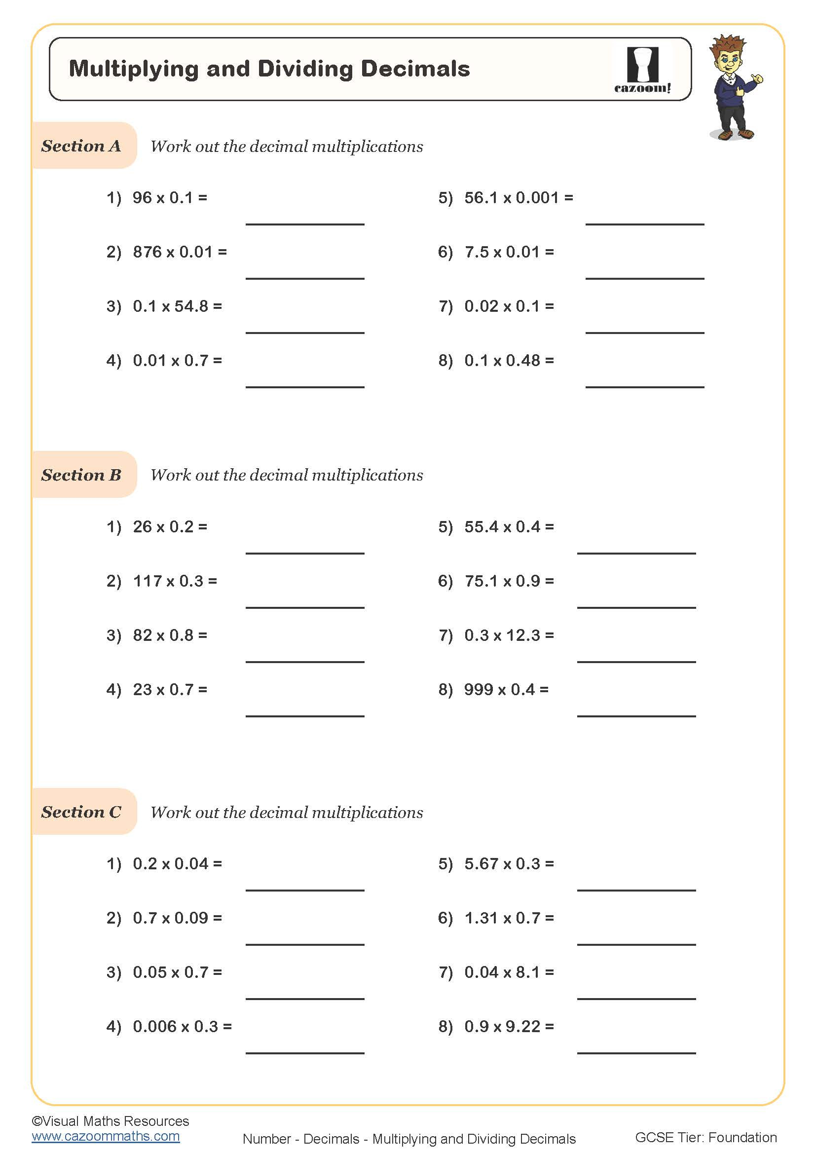 Multiplying And Dividing Decimals Worksheet | Cazoom Maths Worksheets throughout Decimal Multiplication And Division Worksheets