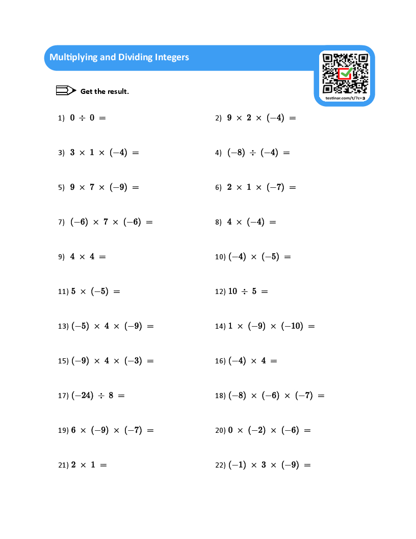 Multiplying And Dividing Integers Worksheets with Multiplication And Division With Integers Worksheets