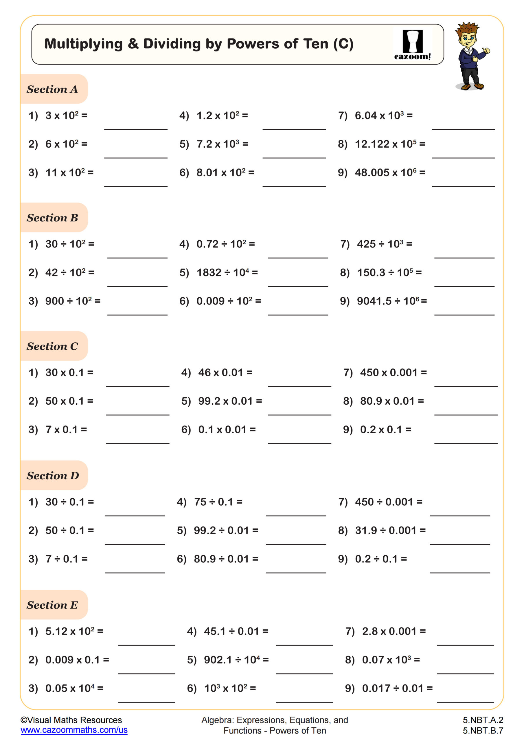 Multiplying And Dividingpowers Of Ten (A) Worksheet | Pdf for Multiplication And Division Of Exponents Worksheet