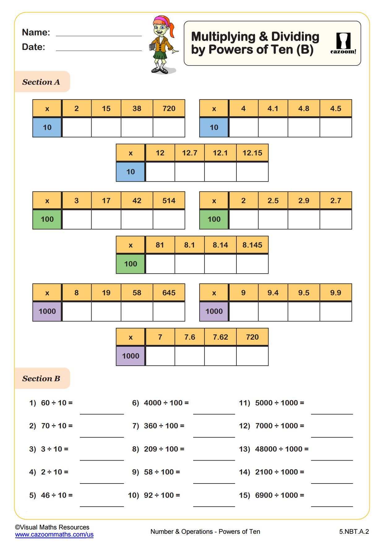 Multiplying And Dividingpowers Of Ten (A) Worksheet | Pdf in Powers Of 10 Multiplication Worksheets