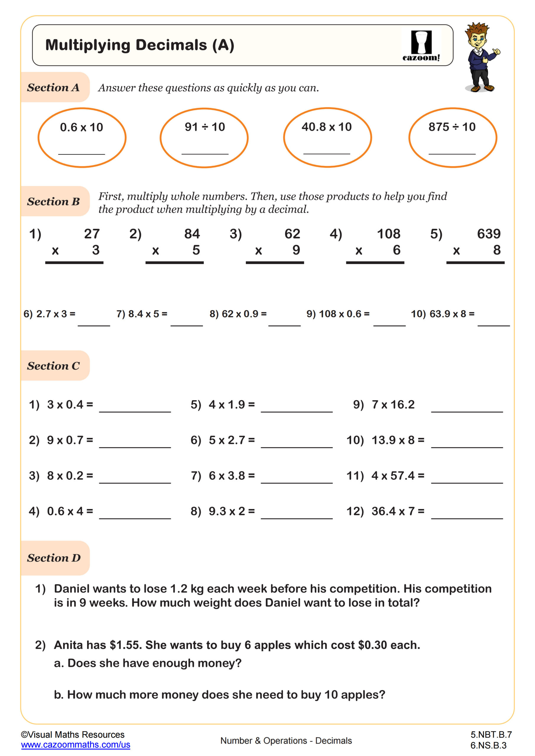 Multiplying Decimals Worksheet | Pdf Printable Number &amp;amp; Operations for Multiplication Worksheets with Decimals