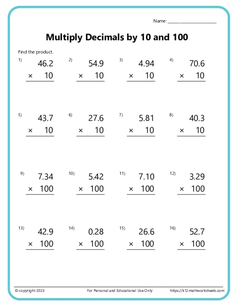 Multiplying Decimals Worksheets pertaining to Multiplication With Decimals And Whole Numbers Worksheets