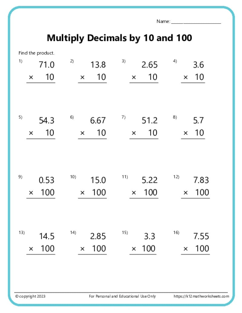 Multiplying Decimals Worksheets throughout Multiplication and Division of Decimals Worksheet