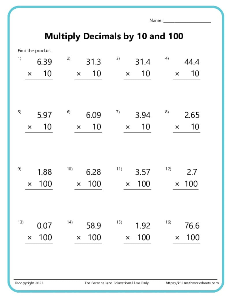 Multiplying Decimals Worksheets with regard to Multiplication Worksheets With Decimals