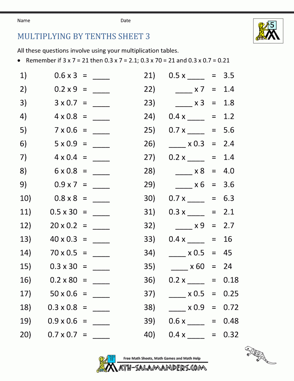 Multiplying Decimalswhole Numbers inside Multiplication with Decimals and Whole Numbers Worksheets