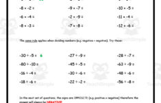 Multiplying + Dividing Positive And Negative Numbers Practice Sheet A for Integer Multiplication and Division Worksheet