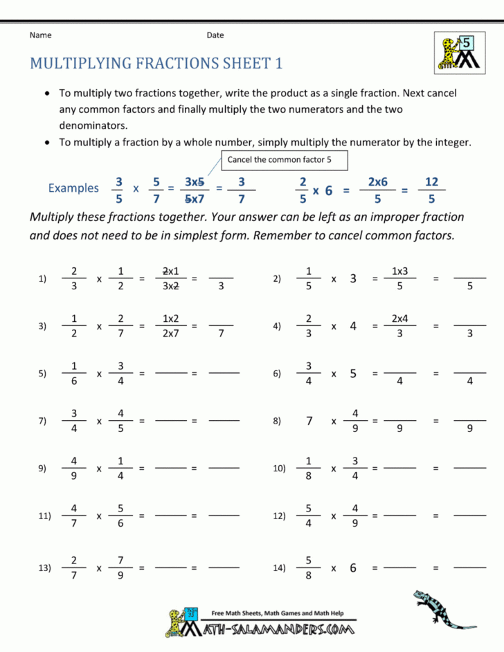 Multiplication of Fractions Worksheets with Answers Multiplication of Fractions Worksheets with Answers