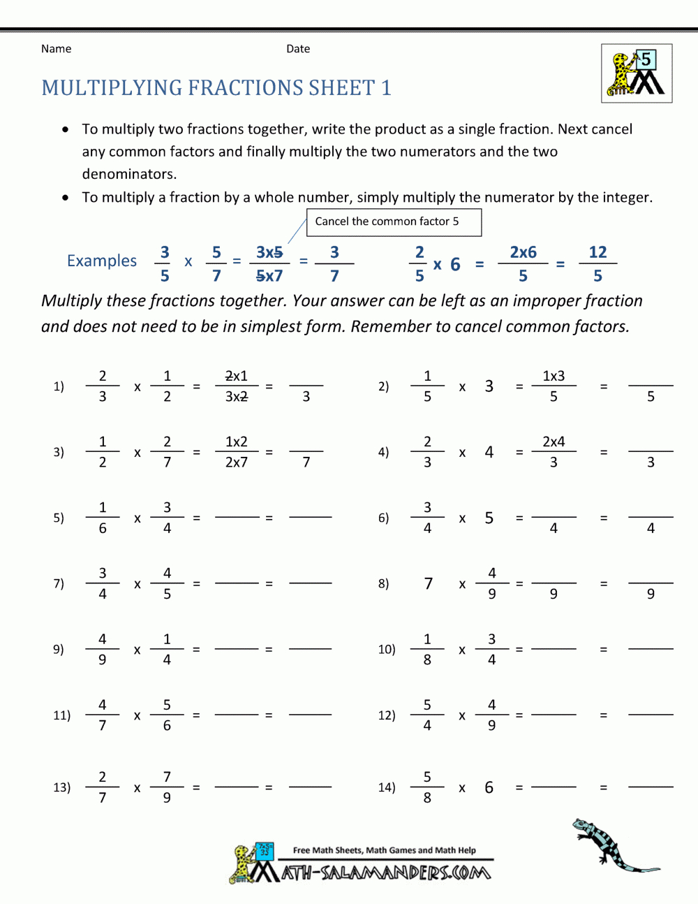 Multiplying Fractions Sheet 1 pertaining to Multiplication Of Fractions Worksheets With Answers