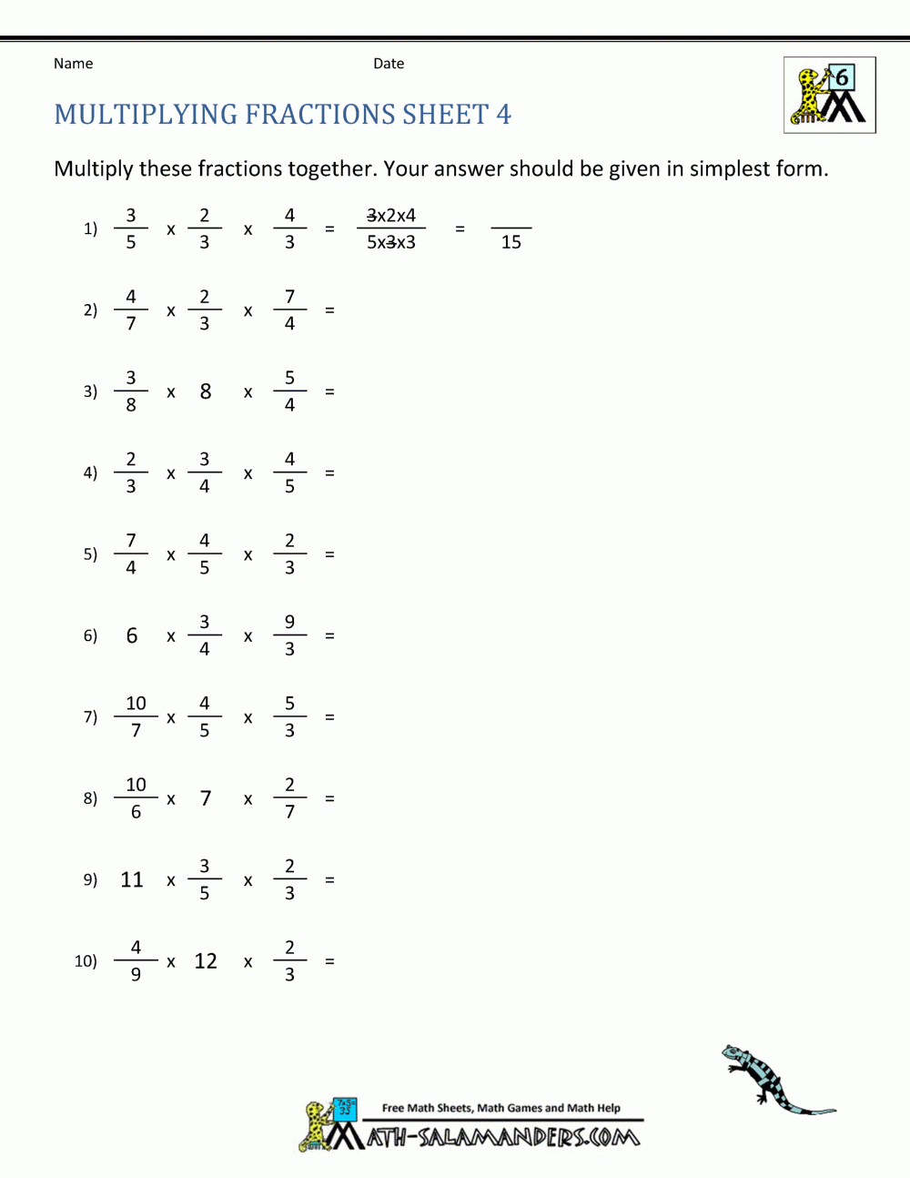 Multiplying Fractions Worksheet intended for Cross Multiplication Practice Sheet