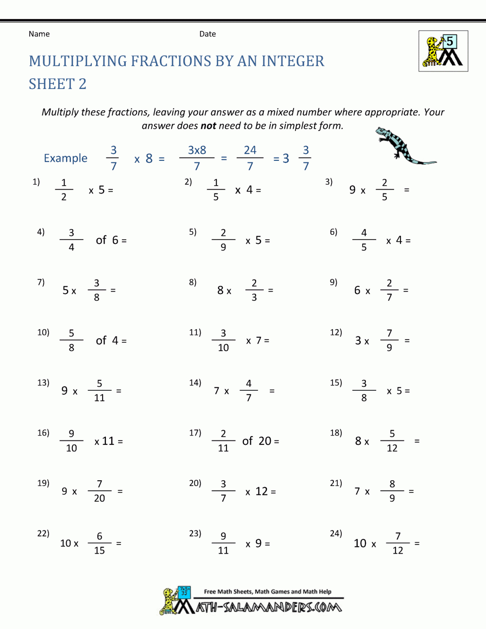 Multiplying Fractions Worksheet intended for Multiplication with Fractions Worksheets