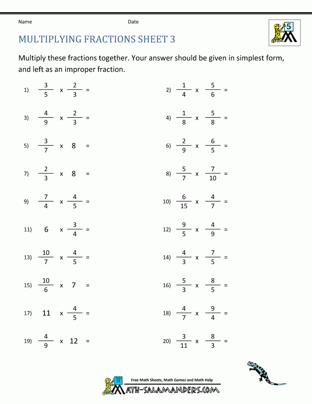 Multiplying Fractions Worksheet within Free Fraction Multiplication Worksheets