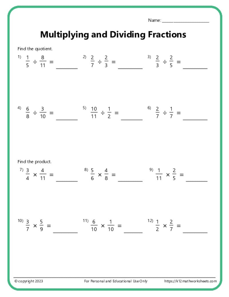 Multiplying Fractions Worksheets inside Fraction Multiplication and Division Worksheet