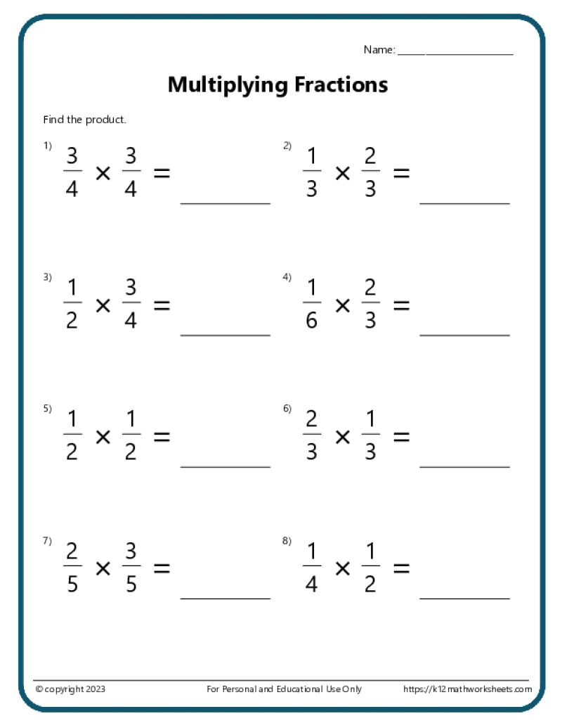 Multiplying Fractions Worksheets intended for Multiplication Fractions Worksheets With Answers