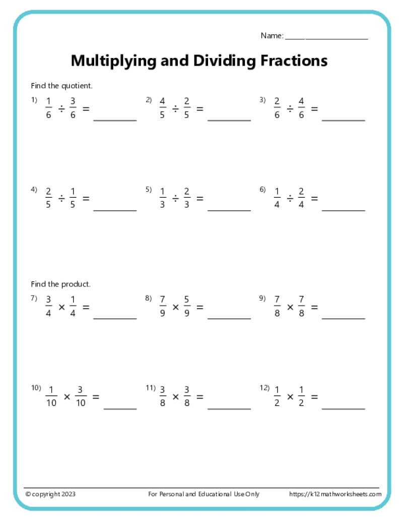 Multiplying Fractions Worksheets pertaining to Multiplication Division Fractions Worksheets