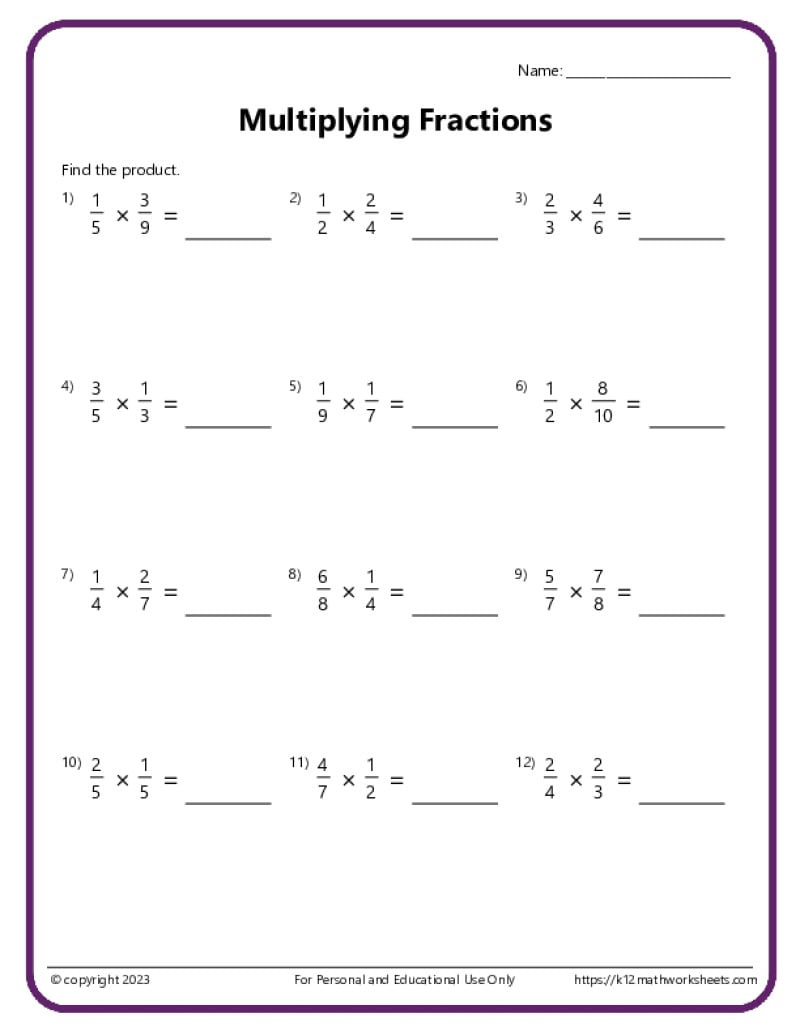 Multiplying Fractions Worksheets regarding Worksheet For Grade 5 Cross Multiplication