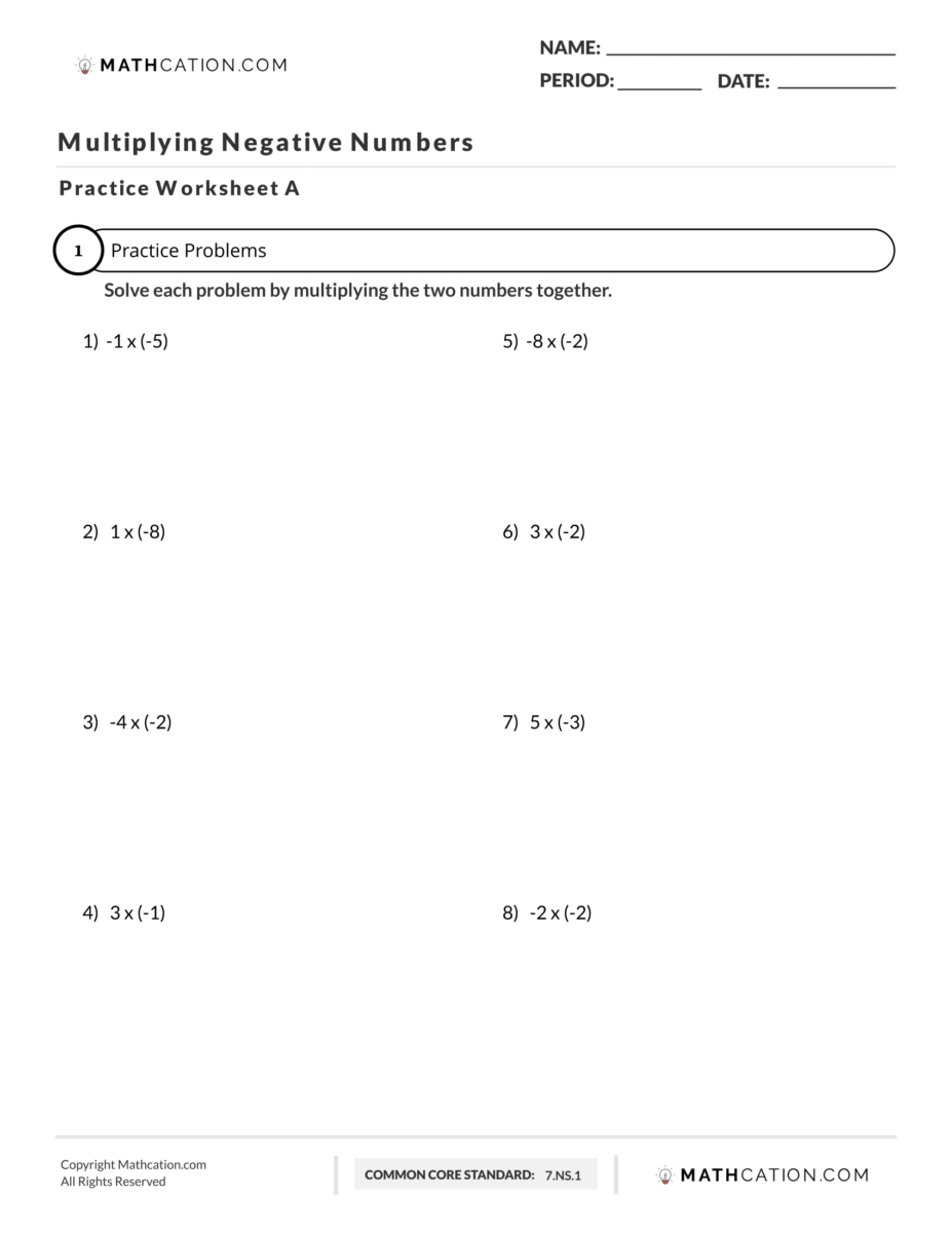 Multiplying Negative Numbers Worksheet, Rules, And Examples in Multiplication Negative Numbers Worksheet