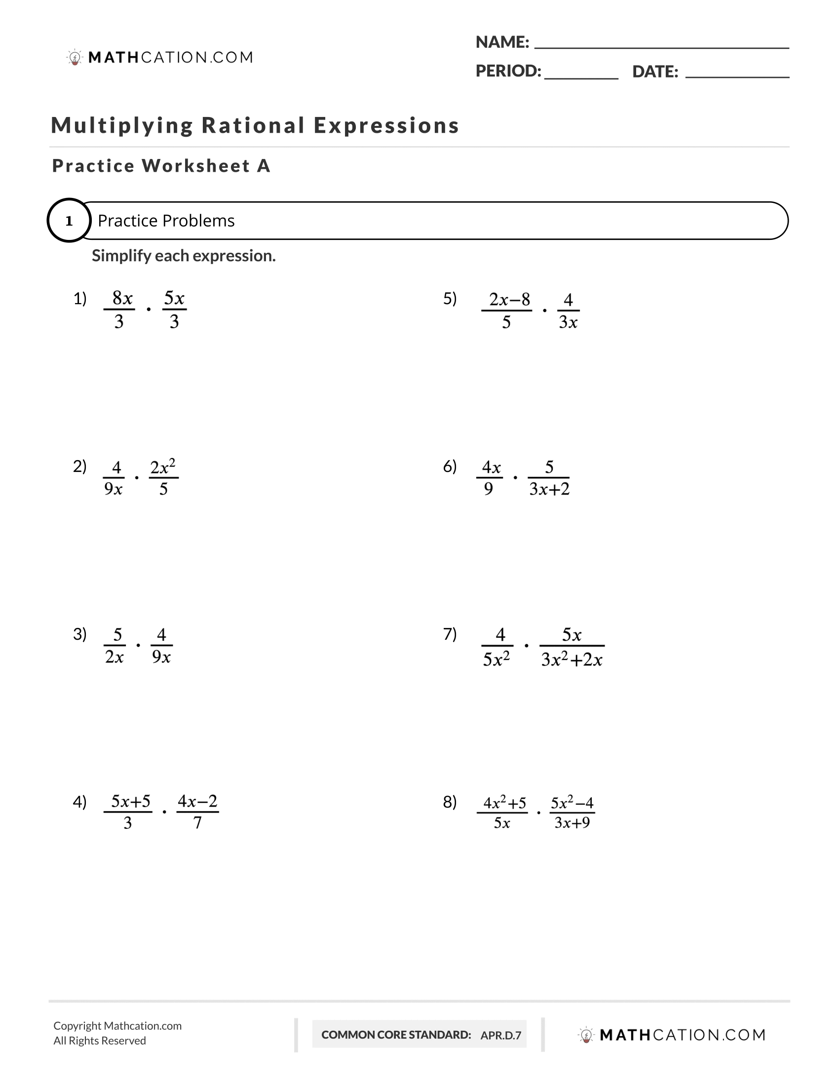 Multiplying Rational Expressions Worksheet, Examples, And Practice regarding Multiplication Of Rational Numbers Worksheet