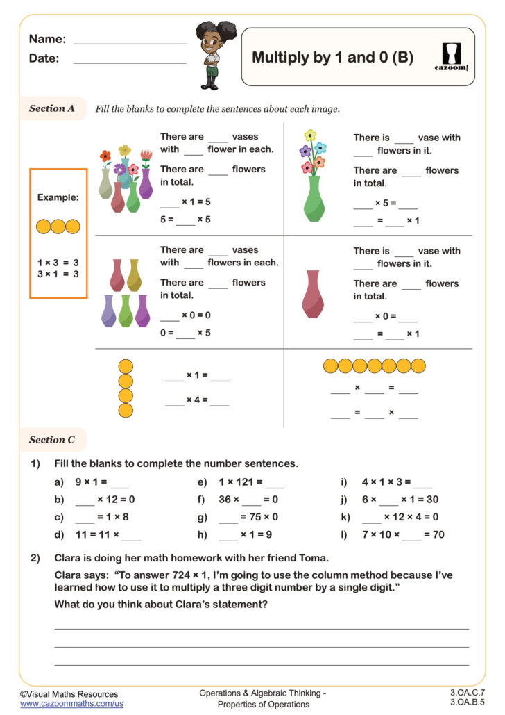 Multiplication 0 and 1 Worksheet