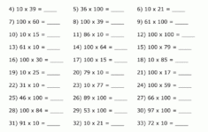 Multiplying10 And 100 Worksheets intended for 100 Questions Multiplication Worksheets