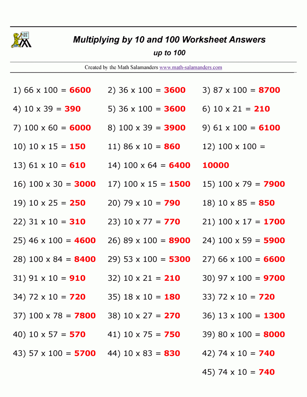 Multiplying10 And 100 Worksheets throughout 100 Problems With Hard Multiplication Answers