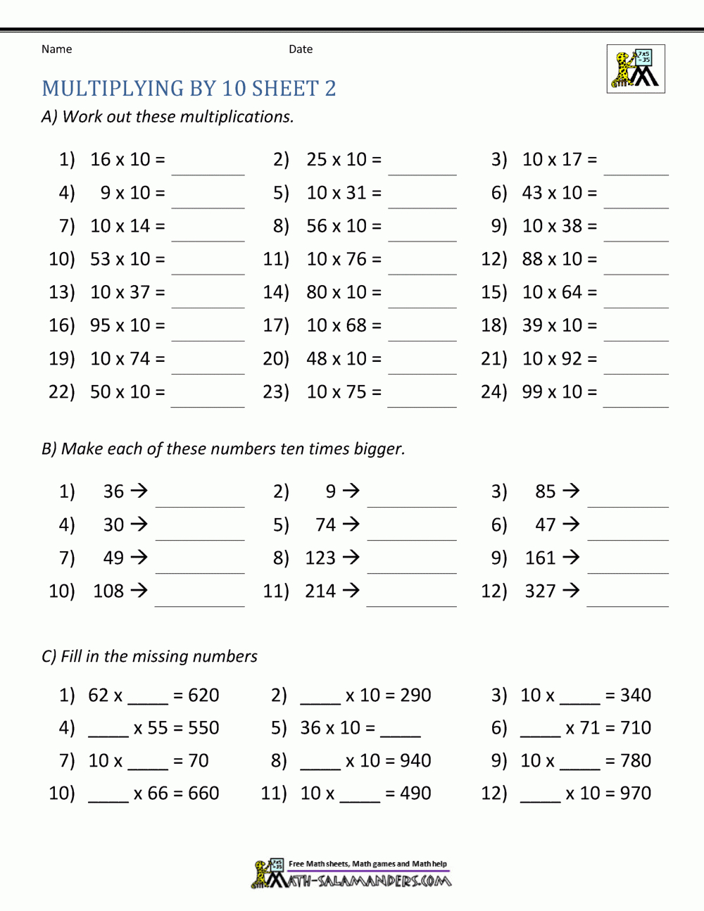 Multiplying10 And 100 Worksheets within Multiplication Whole Numbers Worksheets