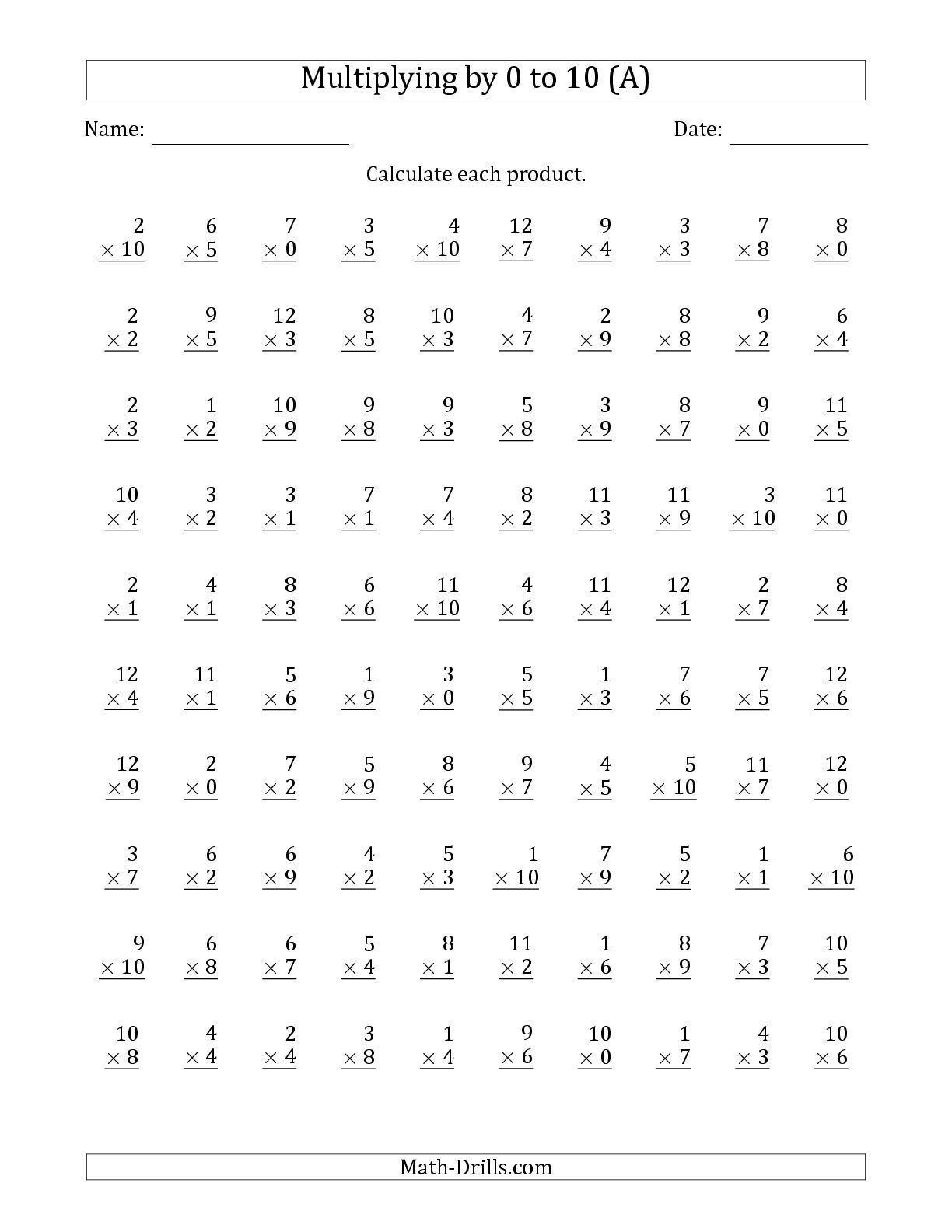 Multiplyinganchor Facts 0, 1, 2, 3, 4, 5, 6, 7, 8, 9 And 10 regarding Multiplication Worksheets 0 And 1