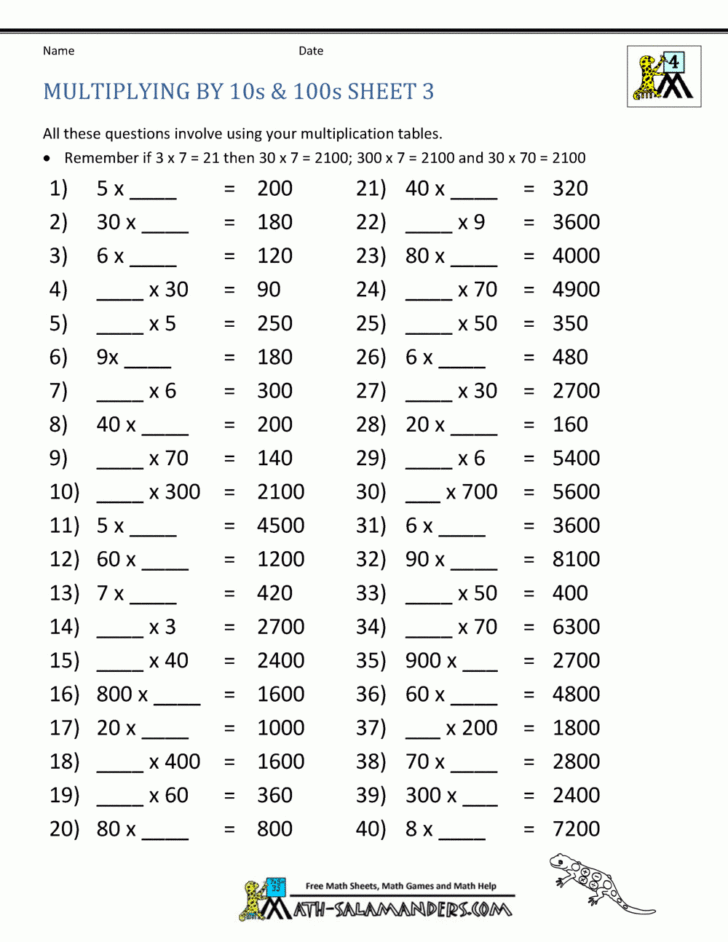 Multiplying with Multiples of 10 Worksheets Multiplying with Multiples of 10 Worksheets