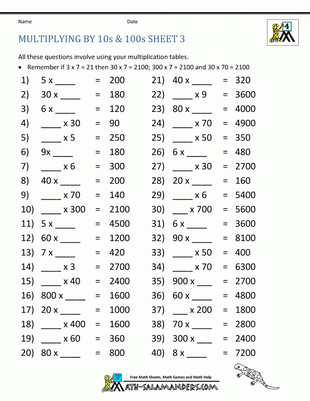 Multiplyingmultiples Of 10 regarding 10th Class Multiplication Worksheet
