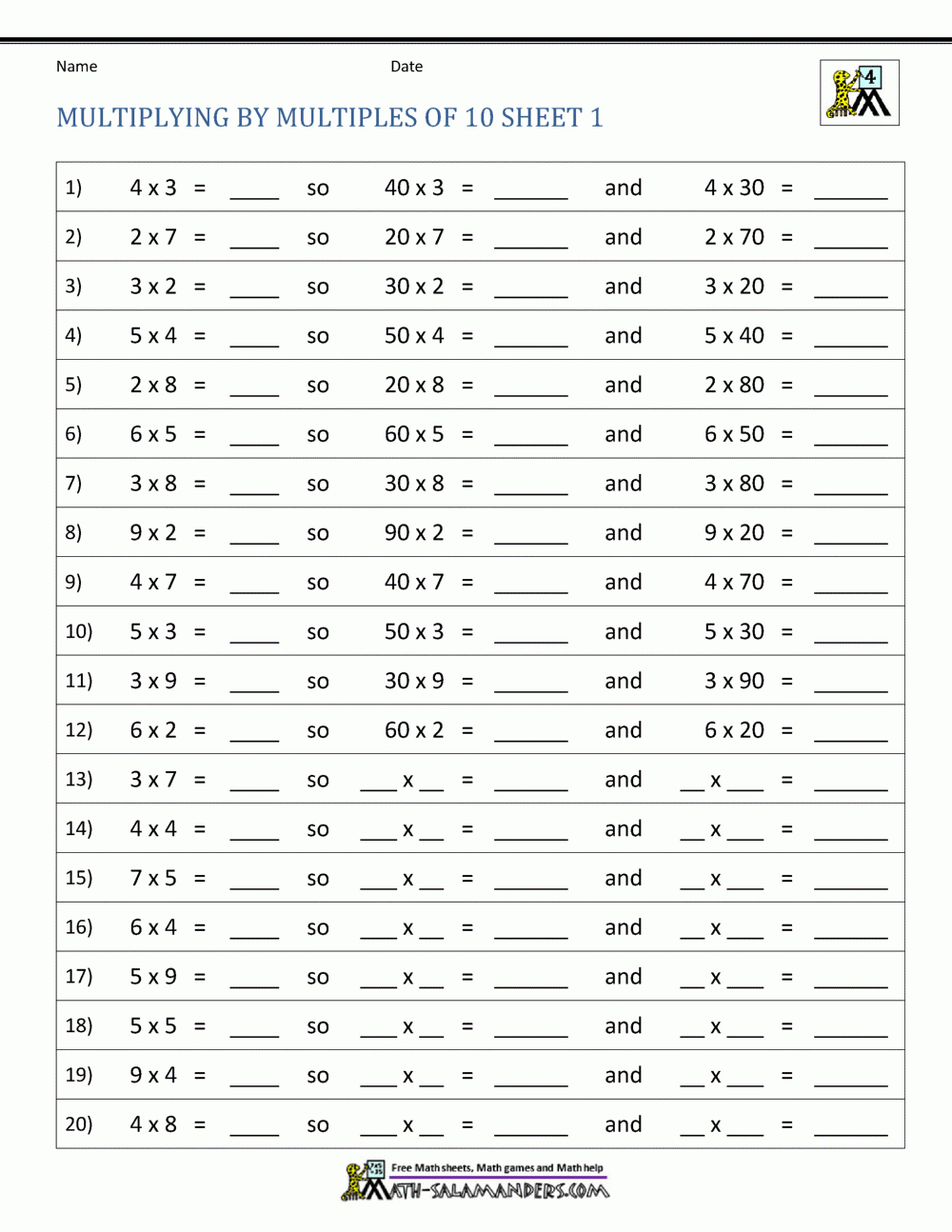 Multiplyingmultiples Of 10 throughout Multiply by Multiples of 10 Worksheet