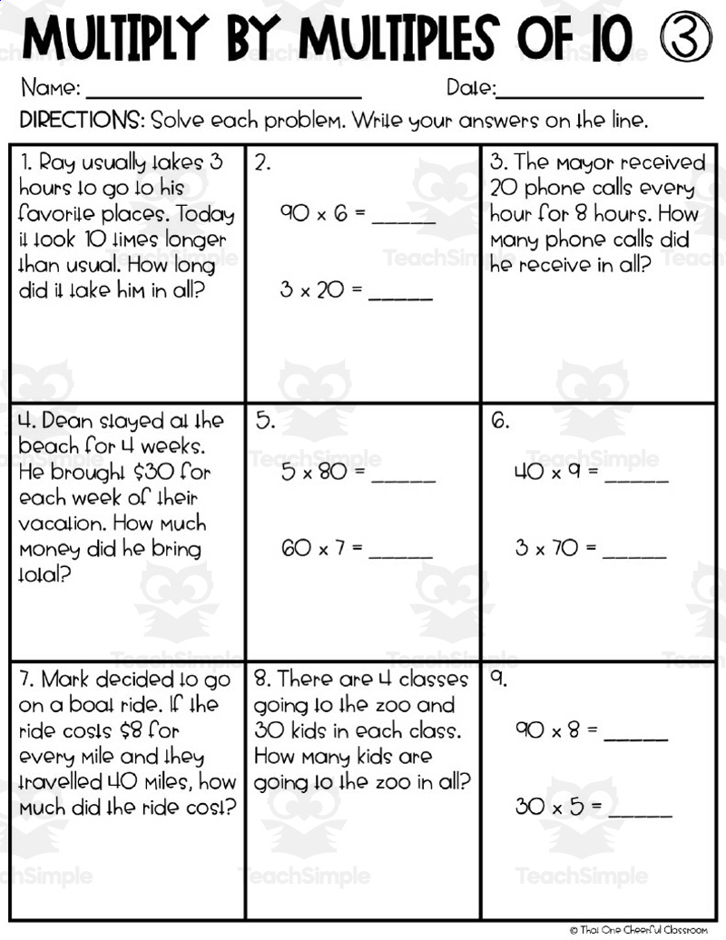 Multiplymultiples Of 10 Homework Worksheets in Multiplication by Multiples of 10 Worksheets